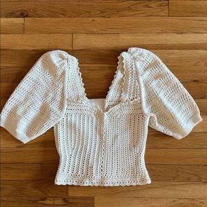 ba&sh Cream Crochet Puff Sleeve Blouse
